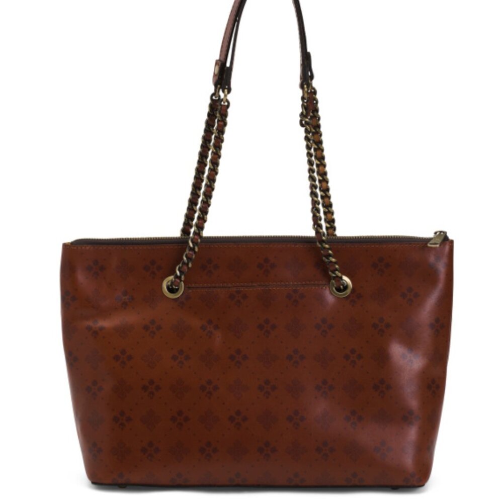 Patricia Nash Belle Tote Signature Print Leather Shoulder Bag Brown Tan NWT - Picture 2 of 16